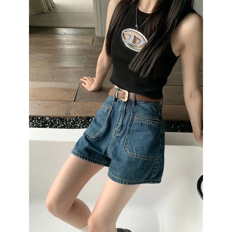 SUXI Quần Short Denim Lưng Cao Ống Rộng Phong Cách Hàn Quốc Thời Trang Mùa Hè Cho Nữ