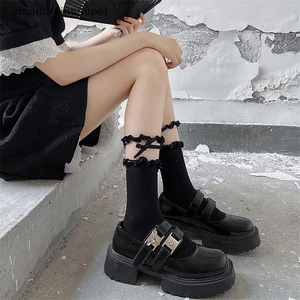Smallbrainssuper 1 Đôi Tất Cotton Mỏng Phối Ren Đính Nơ Thời Trang Xuân Thu Thoáng Khí