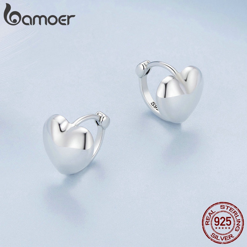 Bamoer Bông Tai Bạc 925 Hình Trái Tim Đơn Giản