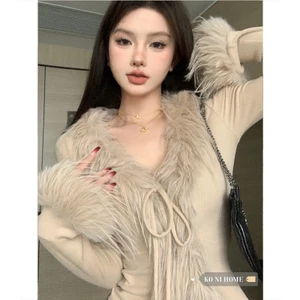 Áo Cardigan Dệt Kim Cổ Chữ v Màu Trơn Hàn Quốc Thời Trang MùĐông Cho Nữ