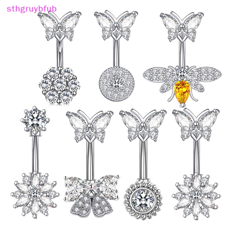 Sthb thời trang ong thắt lưng vòng thép không gỉ pha lê zircon rốn nhẫn hoa dành cho nữ trang sức cơ thể gợi cảm vn