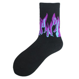 Harajuku Unisex Flame Print Crew Socks Hip Hop Contrast Color Skateboard Hosiery