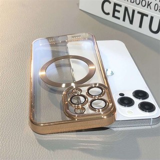 Ốp sạc không dây từ tính thời trang cho iPhone 13 12 11 Pro Max 14 Vỏ bảo vệ ống kính silicon mạ trong suốt sang trọng