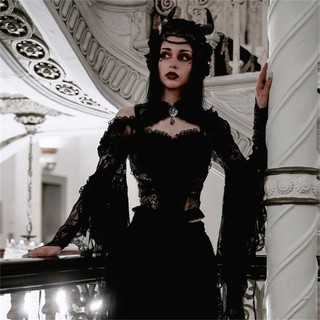 Ele Nữ Cổ Đứng Crop Top Nữ Nhìn Xuyên Qua Che Tất Cả Trận Đấu Rỗng Ra Crop Top Phù Hợp Với Goth Top