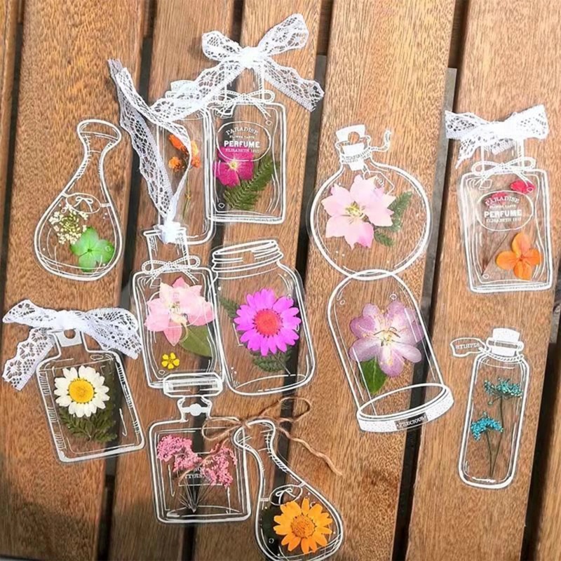 Bộ 20 Miếng Dán Đánh Dấu Trang Sách Trong Suốt Họa Tiết Hoa Khô Xinh Xắn DIY