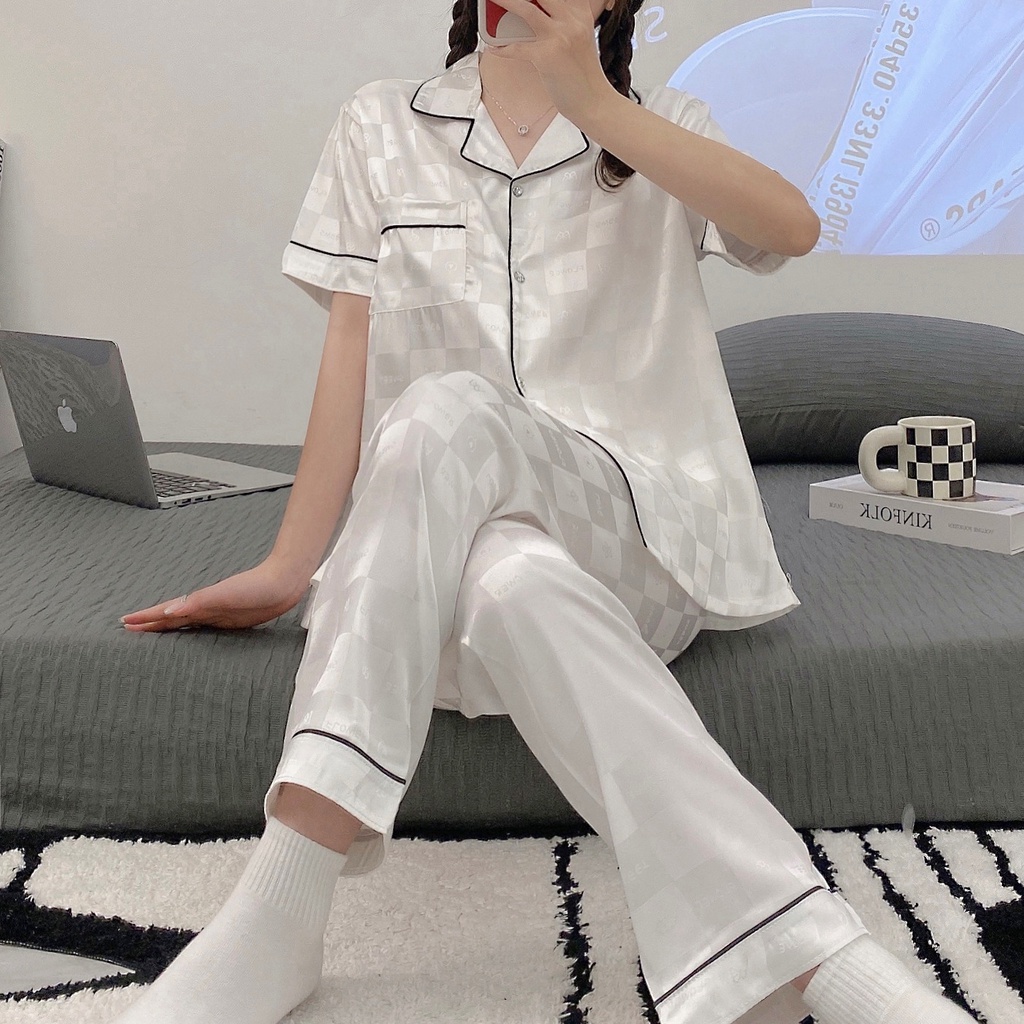 Váy Ngủ	Pyjama Bộ Đồ Ngủ Tay Ngắn Chất Lụa Lạnh Thời Trang Mùa Hè 2024 Cho Nữ luyoo32
