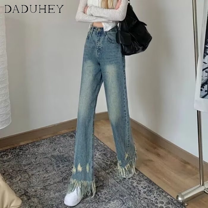 Ảnh Quần jeans nữ DADUHEY ống rộng lưng cao phong cách đường phố cao cấp cỡ lớn 2