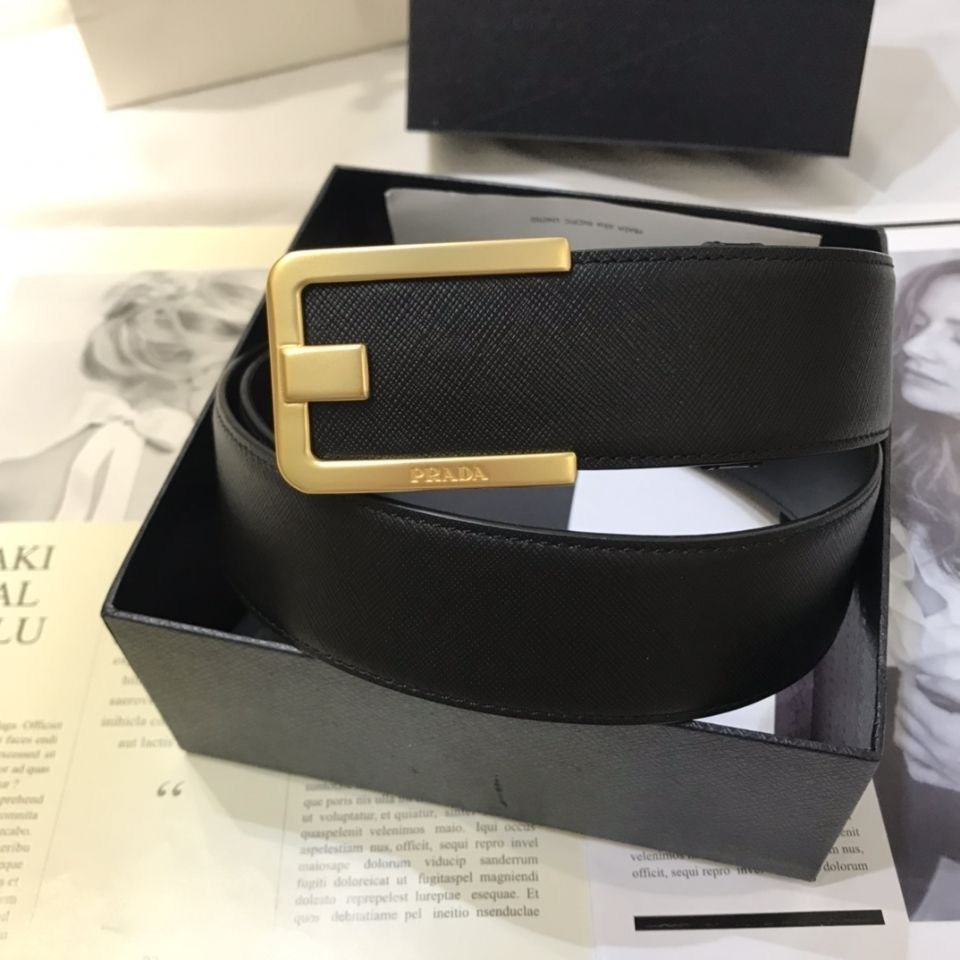 68DT Prada imported cowhide leather highend men's belt pure copper