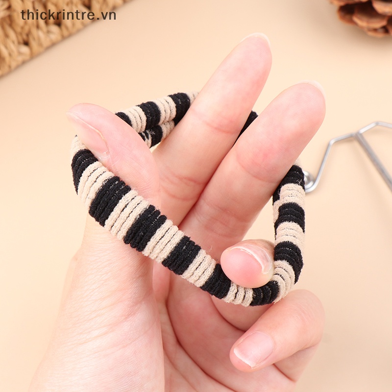 Set 5 Dây Buộc Tóc Cao Su Co Giãn Màu Trắng Đen Phong Cách Vintage