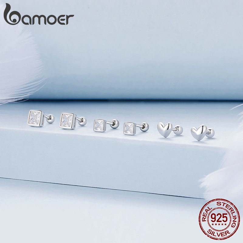 Bamoer Bông Tai bạc 925 Đính Đá Thời Trang Nữ Tính