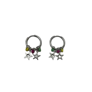 Bông tai Pentagram đa năng, thời trang cá tính, hạt màu, phong cách đơn giản