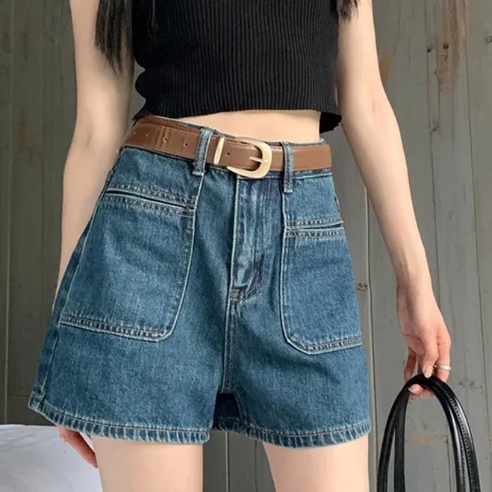 SUXI Quần Short Denim Lưng Cao Ống Rộng Phong Cách Hàn Quốc Thời Trang Mùa Hè Cho Nữ