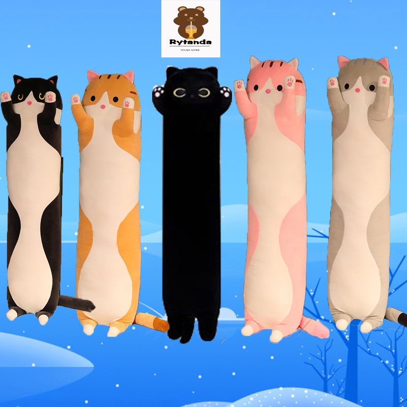 Rytanda Mèo đen ôm gối mèo búp bê dài mèo đen 50cm dễ thương mèo ôm gối Teddy gấu bông đồ chơi sang trọng cho trẻ em quà sinh nhật