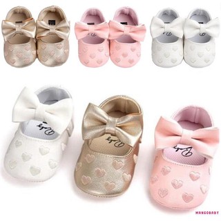 Mg-baby Bé Gái Nơ Moccasin Đế Mềm Cũi Giày Chống Trơn Trượt Prewalker Giày Màu Trơn
