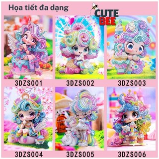 Tranh đính đá 5D kèm khung kiểu mới size 30x22 cm - Họa tiết công chúa biển cả CUTE BEE để làm quà tặng, treo trang trí
