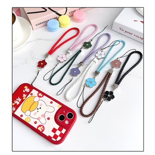 Lucky grass and sakura style multiple color anti-lost pu nylon weaving phone case strap for all phone keychains and documents