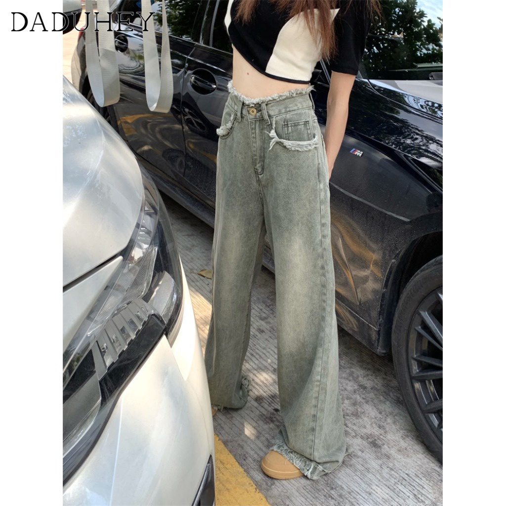Ảnh Quần jean dài DADUHEY ống rộng lưng cao phong cách đường phố Mỹ cổ điển thời trang dành cho nữ cỡ lớn 4
