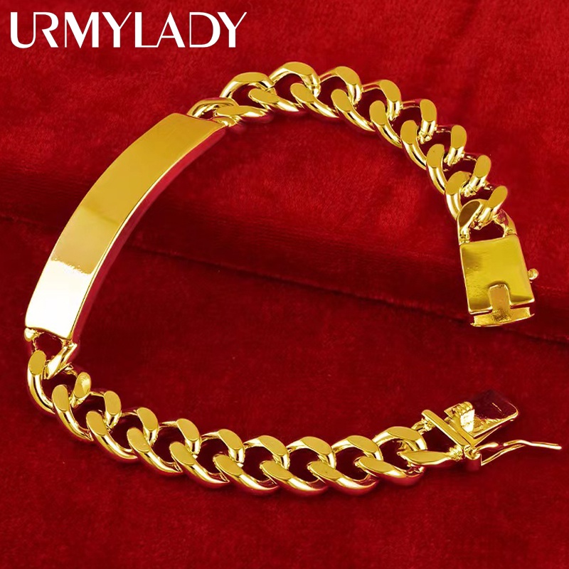 URMYLADY Vàng 18K 10mm Dây Xích Bên 20CM 8inches Vòng Tay Nam Nữ Tiệc Cưới Thời Trang Quyến Rũ Trang Sức