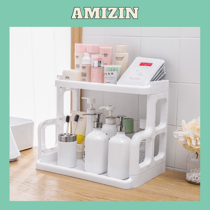 Kệ đựng gia vị đa năng AMIZIN Kệ đựng gia vị nhà bếp 2 tầng nhựa cao cấp giá rẻ
