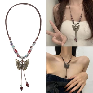 BTF Vintage Bướm Mặt Dây Chuyền Vòng Cổ Choker Áo Len Dây Chuyền Thanh Lịch Xương Đòn Dây Chuyền