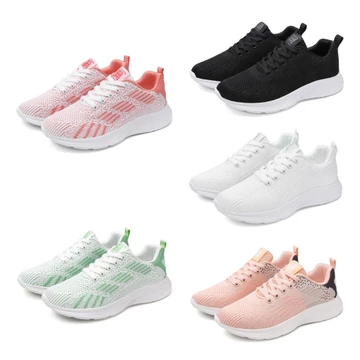 Big size:35-42 Màu xuân hè bay dệt giày thể thao nữ giày thể thao cỡ lớn giày nữ thoáng khí nhẹ chạy bộ ngoài trời căng đáy mềm vải nữ Thời trang Hàn Quốc thể thao trắng giản dị th