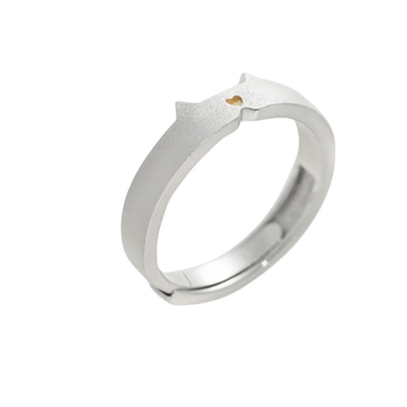 S925 Bạc Mèo Tai Chuông Cặp Đôi Nhẫn Dễ Thương Mở Đầu Có Thể Điều Chỉnh Nam Nữ Cặp Đôi Nhẫn