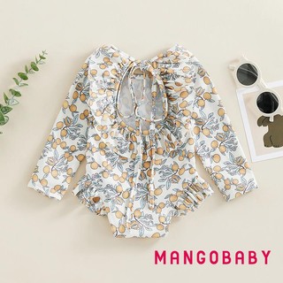 Mgg-kids Bé Gái Đồ Bơi Mùa Hè In Hoa Tay Dài Xù Áo liền quần Đồ Bơi Đi Biển Đồ Tắm Quần Áo Trẻ Em