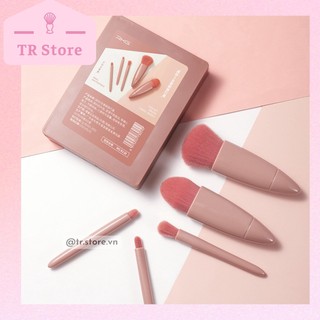 Bộ cọ mini set trang điểm du lịch 5 cọ nhỏ gọn tiện dụng kèm gương RKG