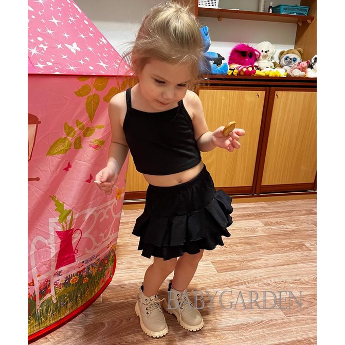 Áo Croptop Dệt Kim Hai Dây Màu Trơn Cho Bé Gái 1-6 Tuổi
