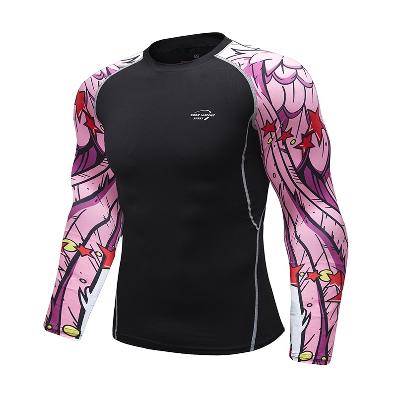 Áo Thun Thể Thao Tay Dài UPF 50 + BJJ Jiu Jitsu Rashguard Phong Cách Punk Cho Nam