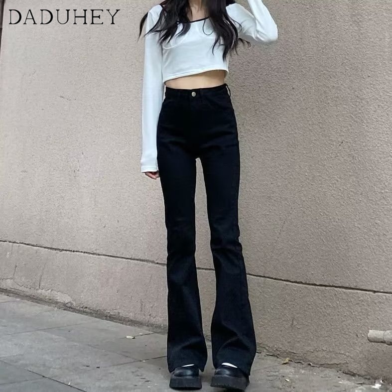 Ảnh Quần jean DADUHEY ôm dáng cạp cao ống loe phong cách Hàn Quốc cỡ lớn 3