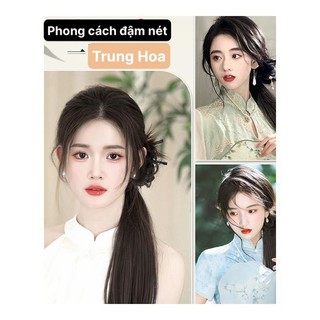 Tóc Giả Đuôi Ngựa Thẳng Kèm Búi Xoăn Phong Cách Trung Hoa HaminStore