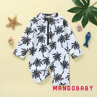 Mg-kid Bé Trai Áo Liền Quần Áo Bơi Tay Dài Cổ Tròn Dây Kéo Bãi Biển Bể Bơi Body Đồ Bơi Quần Ngắn
