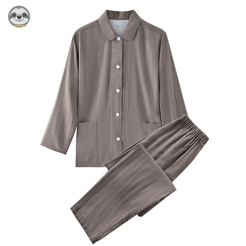 Bộ Đồ Ngủ Pijama Vải Gạc Hai Lớp Màu Trơn Phong Cách muji Nhật Bản Cho Cặp Đôi