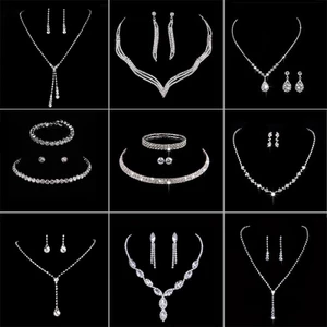 1 Set Vòng cổ Và Bông Tai Đính Đá Zircon Hình Giọt Nước Thời Trang Dành Cho Cô Dâu