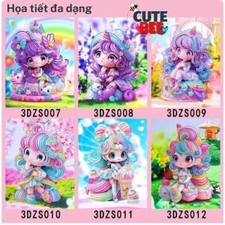 Tranh đính đá 5D kèm khung kiểu mới size 30x22 cm - Họa tiết công chúa biển cả CUTE BEE để làm quà tặng, treo trang trí