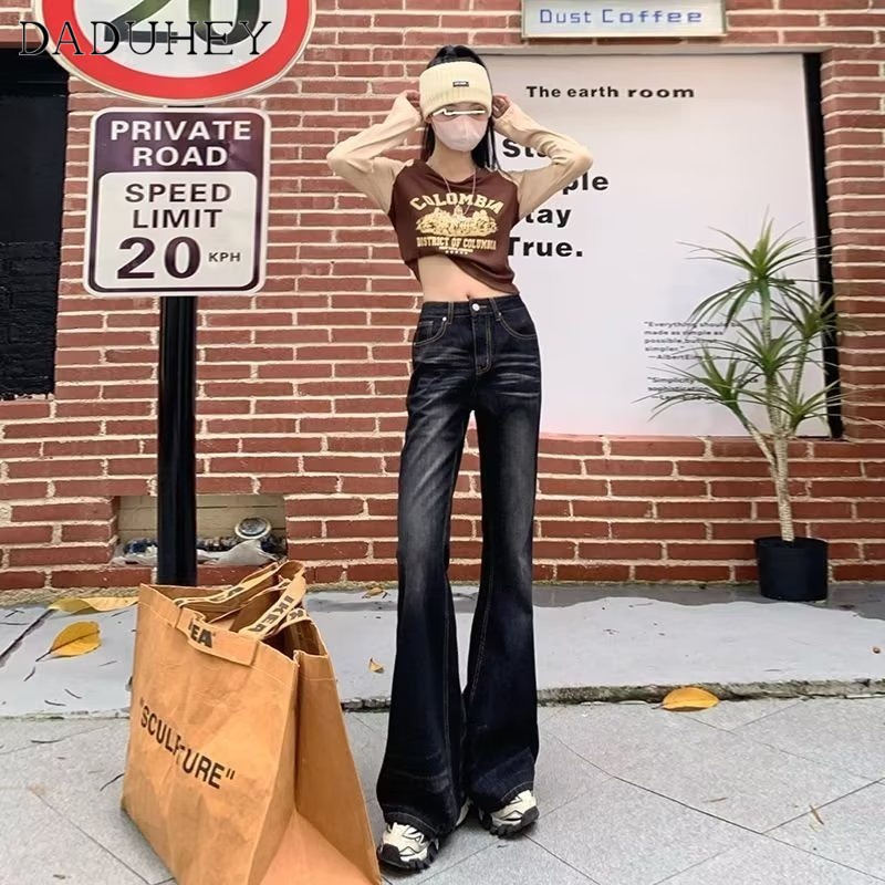 Ảnh DaDuHey New American Ins High Street Washed Micro Flared Pants Niche High Waist Wide Leg Pants Trousers 3
