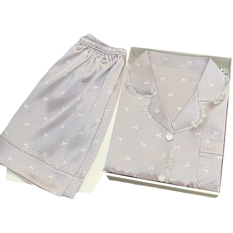 Váy Ngủ	Pyjama Bộ Đồ Ngủ Vải Lụa Lạnh Mỏng Tay Ngắn Màu Trơn Thời Trang Mùa Hè Cho Nữ [luyoo32]
