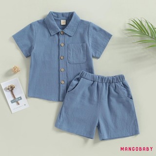 Bộ Quần Short Bé Trai MGG-Baby Kids, Áo Sơ Mi Đóng Nút Tay Ngắn Có Quần Short Eo Co Giãn