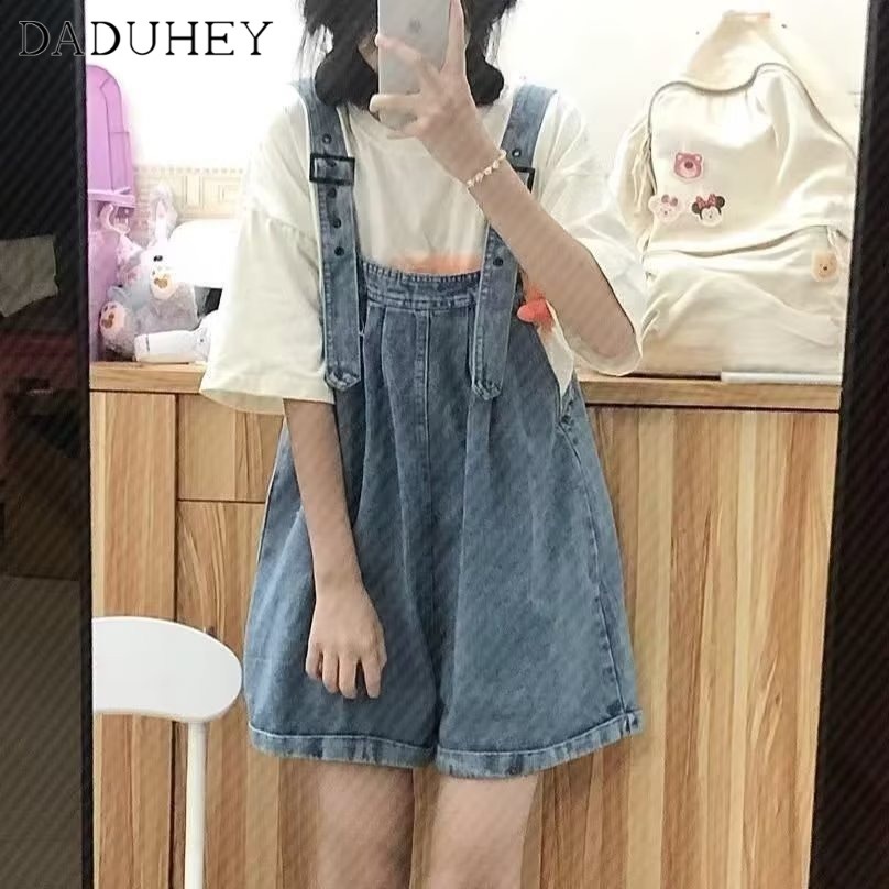 Ảnh Quần short yếm DADUHEY ống rộng thoải mái cạp cao vải mỏng dễ thương thời trang thường ngày phong cách Hàn Quốc 2