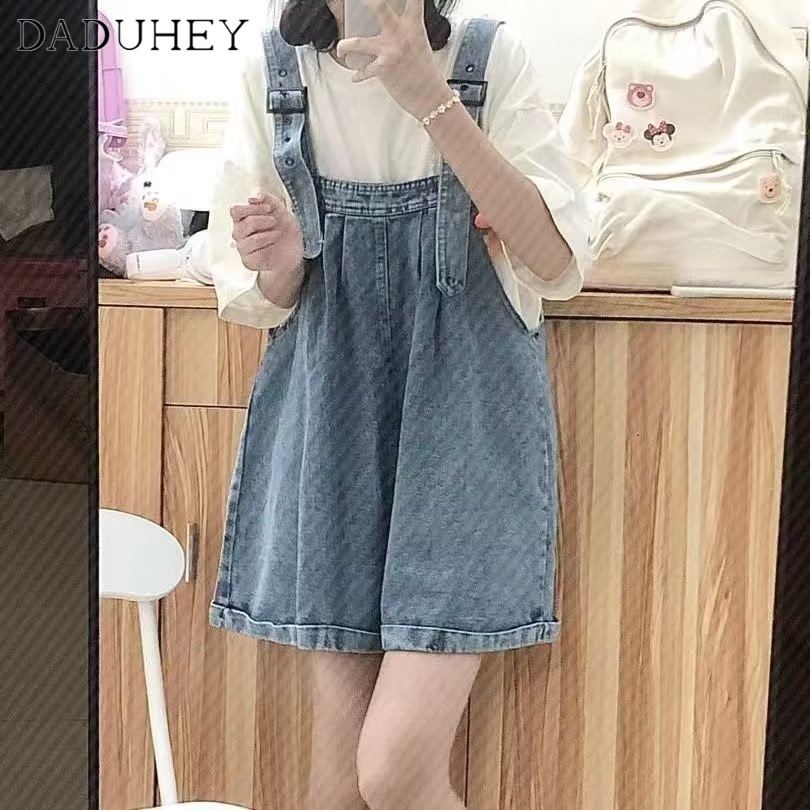 Ảnh Quần short yếm DADUHEY ống rộng thoải mái cạp cao vải mỏng dễ thương thời trang thường ngày phong cách Hàn Quốc 3