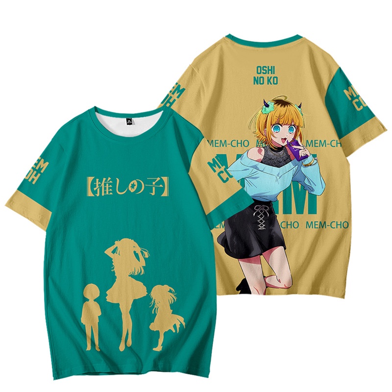 GC1 Oshi no Ko Anime Áo Thun Unisex Áo Sơ Mi Tay Ngắn Top Cosplay Hoshino Ai Arima Kana Kurokawa Akane 3D Tee Plus Siz