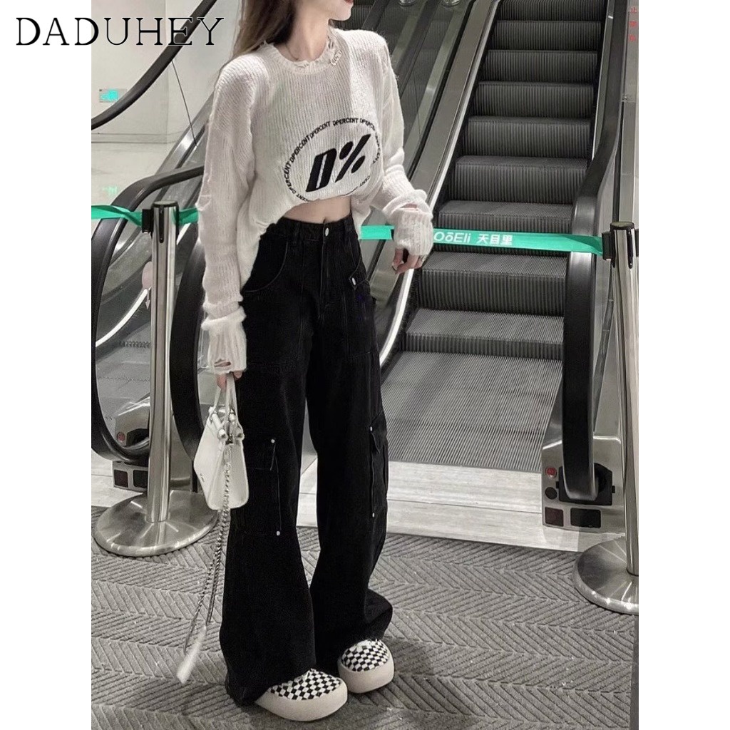 Ảnh Quần jean dài DADUHEY size lớn ống rộng cạp cao nhiều túi thời trang cao cấp đường phố kiểu Mỹ 4