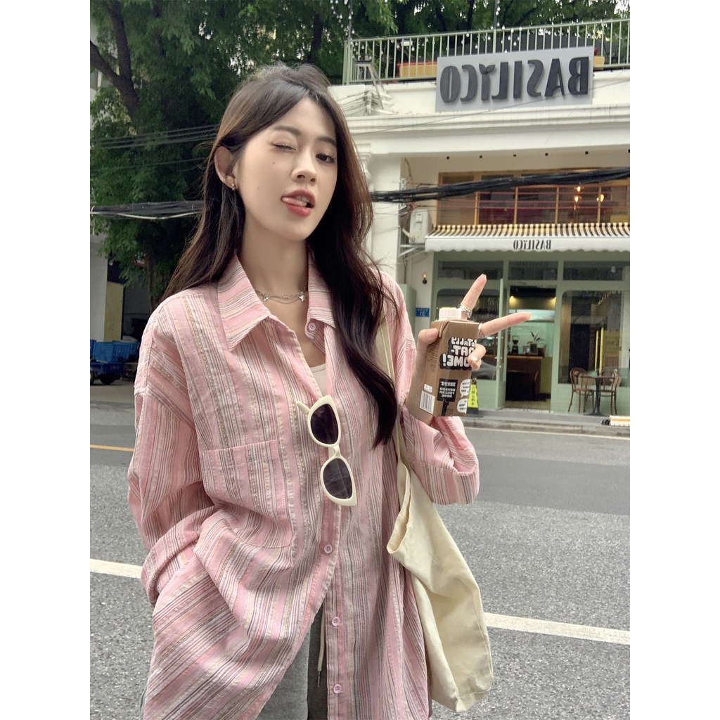 SUXI Áo Sơ Mi Tay Dài Chống Nắng Dáng Rộng Phong Cách Hàn Quốc Thời Trang Mùa Hè Cho Nữ