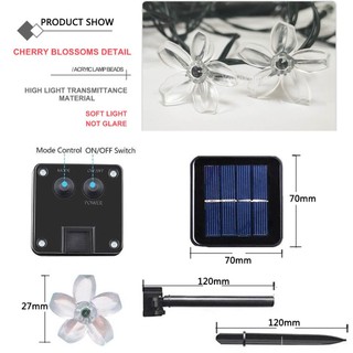 12m Vòng Hoa Năng Lượng Mặt Trời Ánh Sáng Hoa Đào Dây LED Đèn Cổ Tích Sân Vườn Tiệc Cưới Trang Trí Giáng Sinh Cho Đèn Ngoài Trời