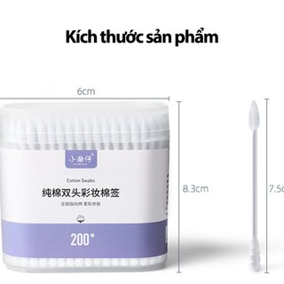 Hộp 200 tăm bông ngoáy tai 2 đầu vệ sinh tai mũi kháng khuẩn an toàn tiện lợi #A95
