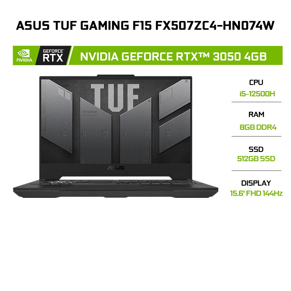 [Mã ELCL12 giảm 12% đơn 10TR] Laptop ASUS TUF Gaming F15 FX507ZC4-HN074W i5-12500H|8GB|512GB|RTX™ 3050 4GB|15.6