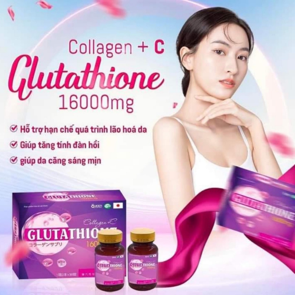 viên uống glutathione 16000mg, hộp 60 viên, collagen+C, Trắng da,mờ nám, giảm thâm, nâng tone, myphamhanhluan