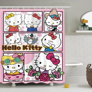 Rèm tắm Sanrio Polyester chống thấm, họa tiết Cinnamoroll/Kuromi/Hello Kitty/Melody, bộ có móc, trang trí phòng tắm trẻ em