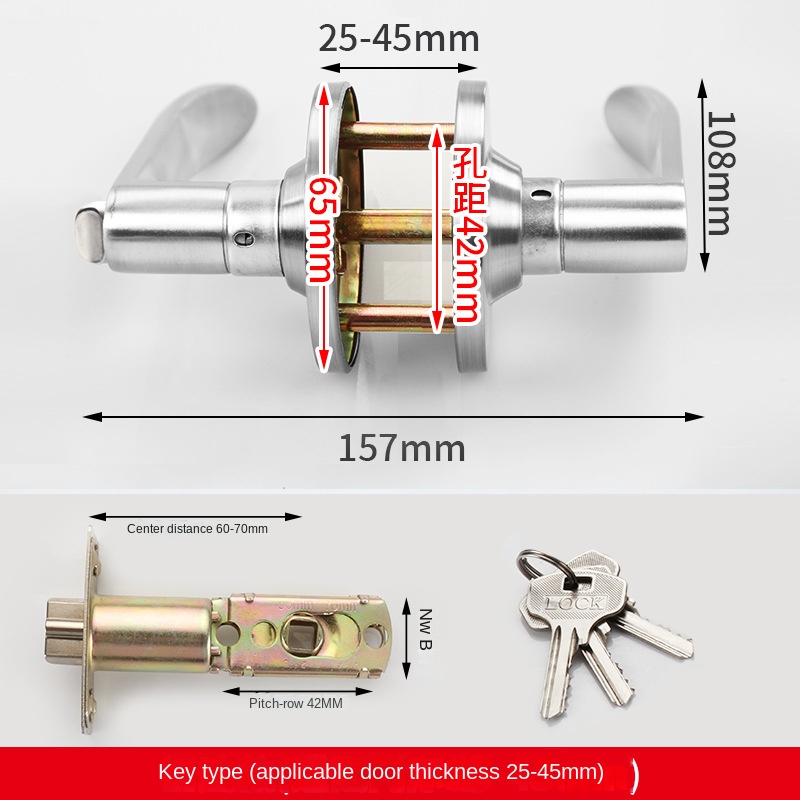 Three lever ball handle lock Aluminum alloy door lock Three pillar plastic steel door lock Color